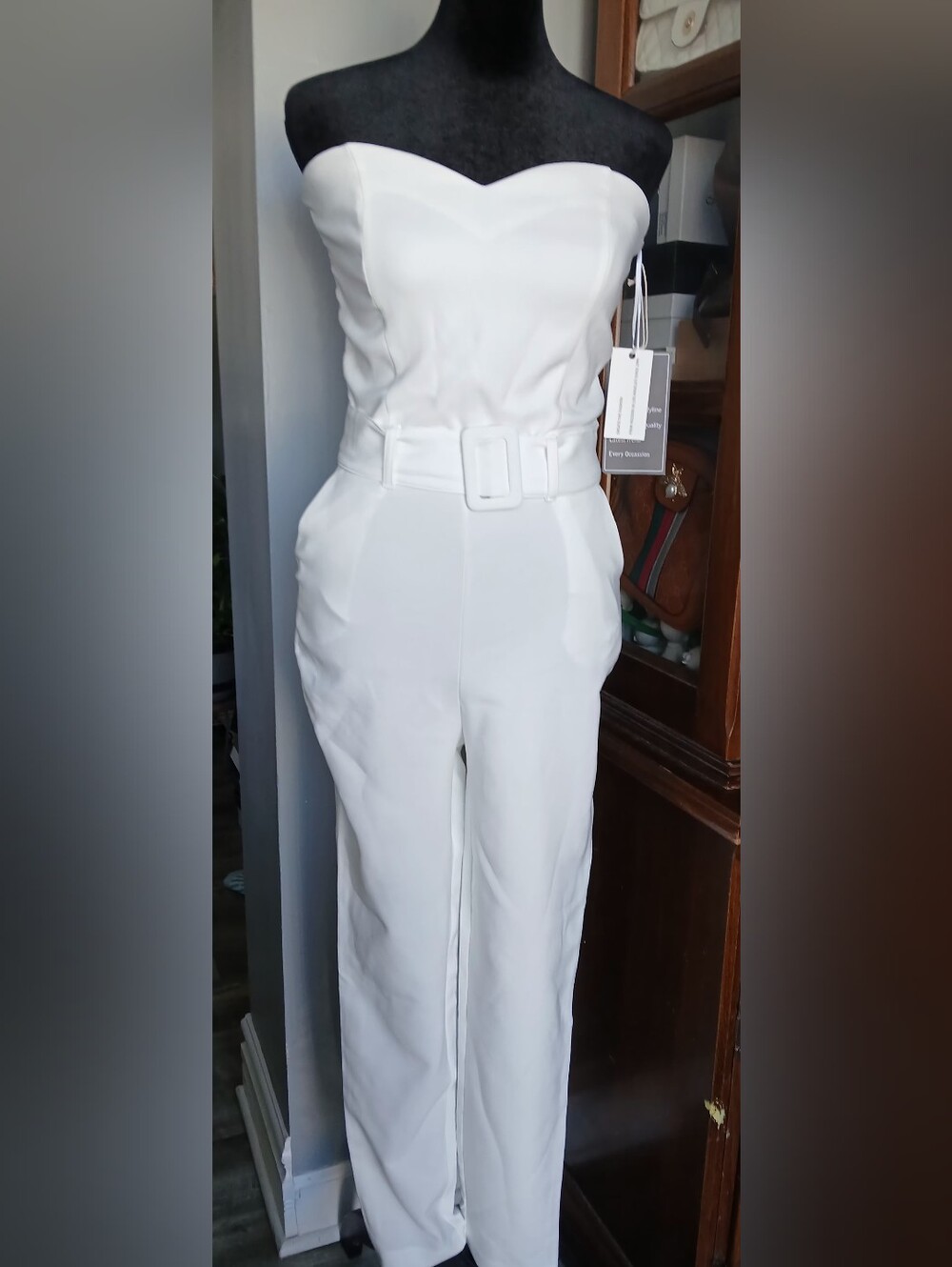 Strapless Belted White Jumpsuit